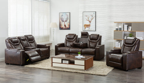 3PC.ECHO POWER RECLINER SOFA SET IN BROWN WITH USB