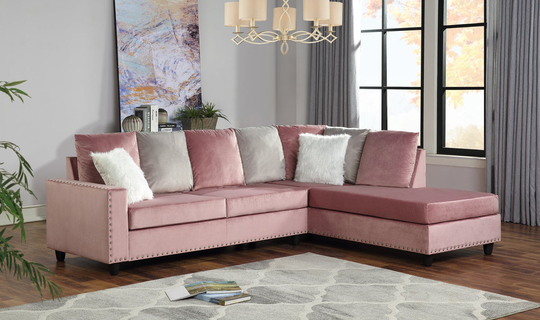 Cindy Sectional Sofa Set In Pink Vivi
