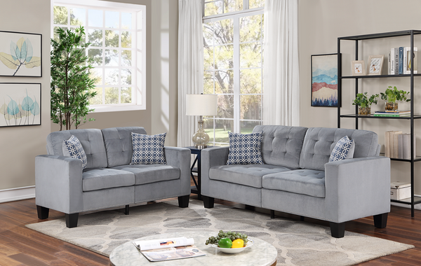 2PC Logan Velvet Sofa Set in Grey – VIVI Furniture 2PC Logan Velvet Sofa Set in Grey – VIVI Furniture
