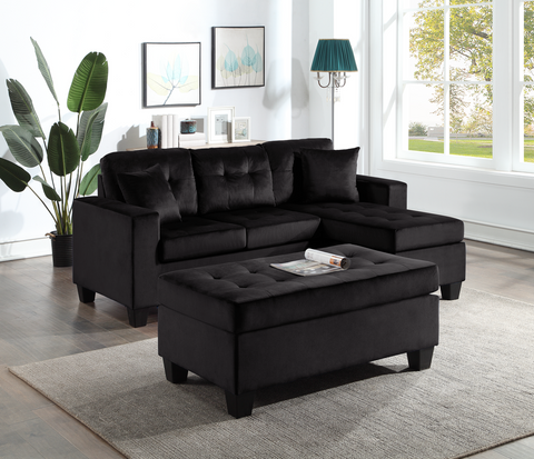 NAOMI SECTIONAL SOFA WITH OTTOMAN IN BLACK