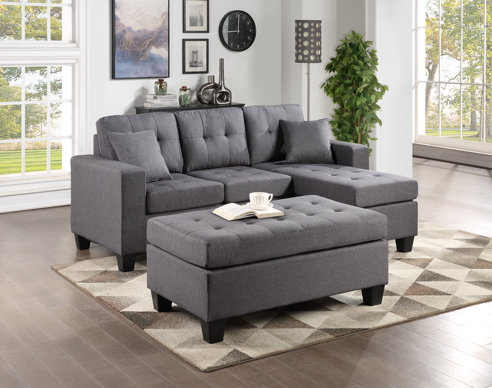 Grey sectional sofa with ottoman deals
