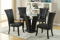 5-PIECES ROUND GLASS 8MM TEMPERED GLASS TABLE DINING ROOM SET IN BLACK PU LEATHER CHAIRS (V)