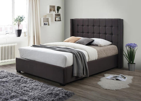 PRINCETON CHARCOAL LINEN QUEEN PLATFORM BED (NO BOXSPRING REQUIRED) (V)