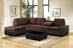 3-PC  FABRIC SECTIONAL WITH  CUP HOLDER WITH OTTOMAN IN BROWN