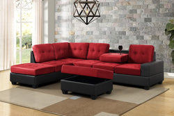 3 PCS FABRIC SECTIONAL WITH CUP HOLDER WITH OTTOMAN IN RED