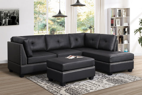 3PC  SECTIONAL WITH OTTOMAN  IN BLACK